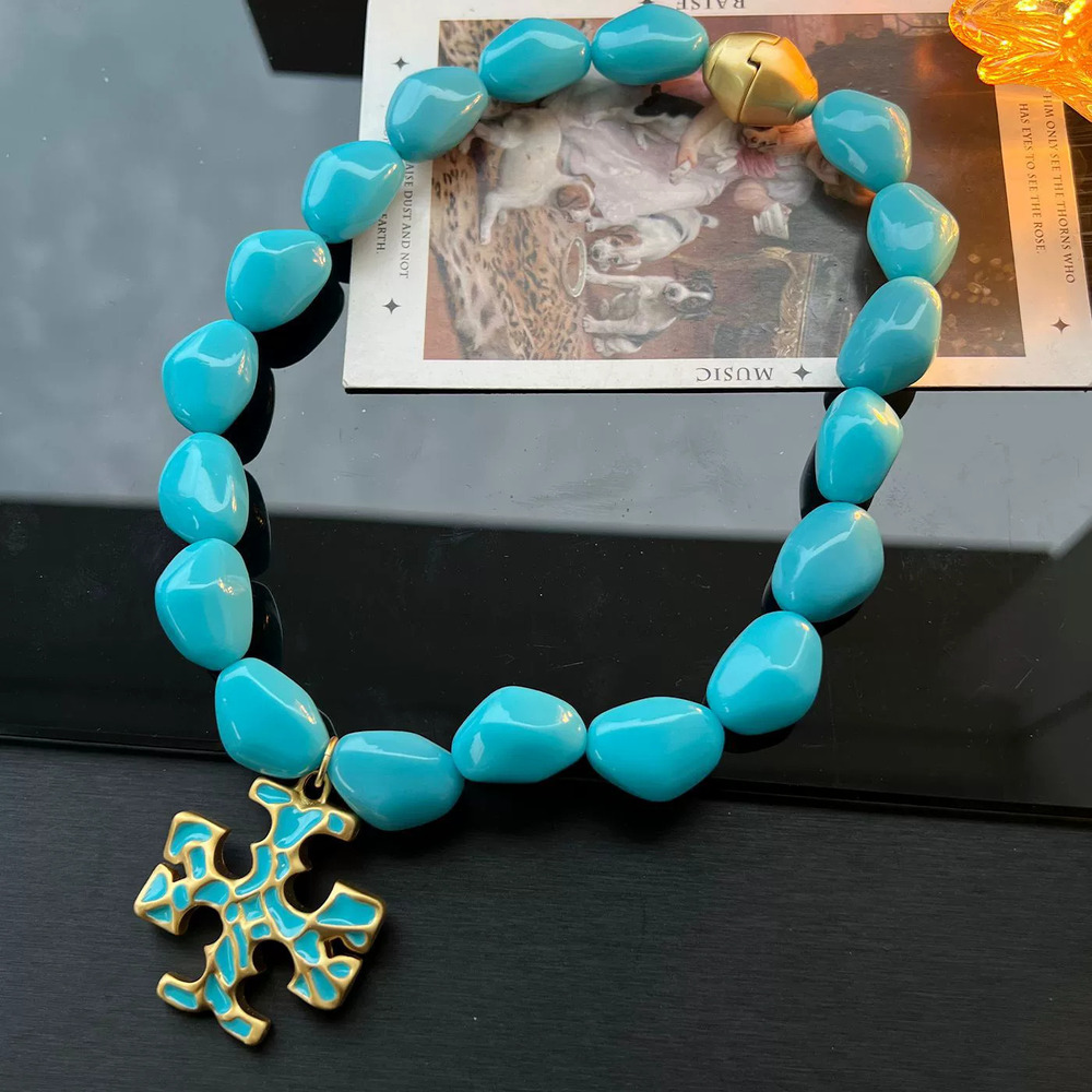 Tory Burch Spring Summer Oil Drop Large Turquoise Choker Necklace